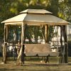 8.9 Ft. W x 5.9 Ft. D Outdoor Gazebo with Convertible Swing Bench;  Double Roof Soft Canopy Garden Backyard Gazebo with Mosquito Netting Suitable for