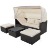 Outdoor Patio Rectangle Daybed with Retractable Canopy, Wicker Furniture Sectional Seating with Washable Cushions, Backyard, Porch