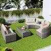 8-pieces Outdoor Wicker Round Sofa Set, Half-Moon Sectional Sets All Weather, Curved Sofa Set With Rectangular Coffee Table, PE Rattan Water-resistant