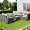 8-pieces Outdoor Wicker Round Sofa Set, Half-Moon Sectional Sets All Weather, Curved Sofa Set With Rectangular Coffee Table, PE Rattan Water-resistant