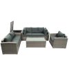 Patio Furniture Sets;  7-Piece Patio Wicker Sofa ;  Cushions;  Chairs ;  a Loveseat ;  a Table and a Storage Box