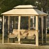 8.9 Ft. W x 5.9 Ft. D Outdoor Gazebo with Convertible Swing Bench;  Double Roof Soft Canopy Garden Backyard Gazebo with Mosquito Netting Suitable for