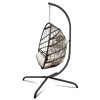 Swing Egg Chair with Stand Indoor Outdoor, UV Resistant Cushion Hanging Chair with Guardrail and Cup Holder, Anti-Rust Foldable Aluminum Frame Hammock