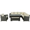 Patio Furniture Set; 6 Piece Outdoor Conversation Set; Dining Table Chair with Bench and Cushions