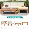 Outdoor Backyard Patio Wood 5-Piece Sectional Sofa Seating Group Set with Cushions; Natural Finish+ Beige Cushions