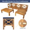 Outdoor Backyard Patio Wood 5-Piece Sectional Sofa Seating Group Set with Cushions; Natural Finish+ Beige Cushions