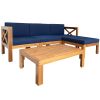 Outdoor Backyard Patio Wood 5-Piece Sectional Sofa Seating Group Set with Cushions; Natural Finish+ Beige Cushions