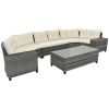 8-pieces Outdoor Wicker Round Sofa Set, Half-Moon Sectional Sets All Weather, Curved Sofa Set With Rectangular Coffee Table, PE Rattan Water-resistant