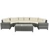 8-pieces Outdoor Wicker Round Sofa Set, Half-Moon Sectional Sets All Weather, Curved Sofa Set With Rectangular Coffee Table, PE Rattan Water-resistant