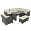 Patio Furniture Set; 6 Piece Outdoor Conversation Set; Dining Table Chair with Bench and Cushions