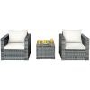 3 Pieces Patio Rattan Furniture Bistro Sofa Set with Cushioned