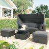 Outdoor Patio Rectangle Daybed with Retractable Canopy, Wicker Furniture Sectional Seating with Washable Cushions, Backyard, Porch