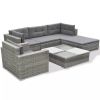 6 Piece Patio Lounge Set with Cushions Poly Rattan Gray