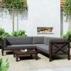 Outdoor Wood Patio Backyard 4-Piece Sectional Seating Group with Cushions and Table X-Back Sofa Set for Small Places