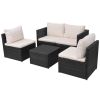 5 Piece Patio Lounge Set with Cushions Poly Rattan Black