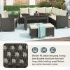 Patio Furniture Set; 6 Piece Outdoor Conversation Set; Dining Table Chair with Bench and Cushions