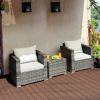 3 Pieces Patio Rattan Furniture Bistro Sofa Set with Cushioned