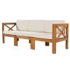 Outdoor Backyard Patio Wood 5-Piece Sectional Sofa Seating Group Set with Cushions; Natural Finish+ Beige Cushions