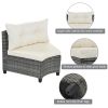 8-pieces Outdoor Wicker Round Sofa Set, Half-Moon Sectional Sets All Weather, Curved Sofa Set With Rectangular Coffee Table, PE Rattan Water-resistant